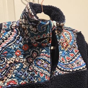 Vera Bradley Navy Sherpa Pullover with Multicolor Quilted Yoke